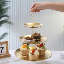 1件金色不锈钢双层蛋糕架/不锈钢蛋糕架/展示塔/甜点盘/展示架/蛋糕架/圣诞节/婚礼/多层甜点架/开斋节/情人节/复活节（美国节日）/首饰托盘 - 金色 - 查看 5