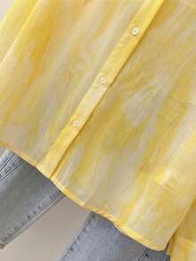 YUXIN 女士甜美扎染轻薄透视衬衫，宽松透气休闲/度假长袖上衣，春夏款 - 黃色 - 查看 10