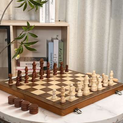 High-Quality Wooden Chess Checkers Combo| Home Decor| Perfect Gift For Game Lovers, Holiday Present, Valentine's Day Gift, Brain Teaser Toy, WoodenChessSet BoardGameNight ValentineGiftIdeas TravelGames FamilyFunToys