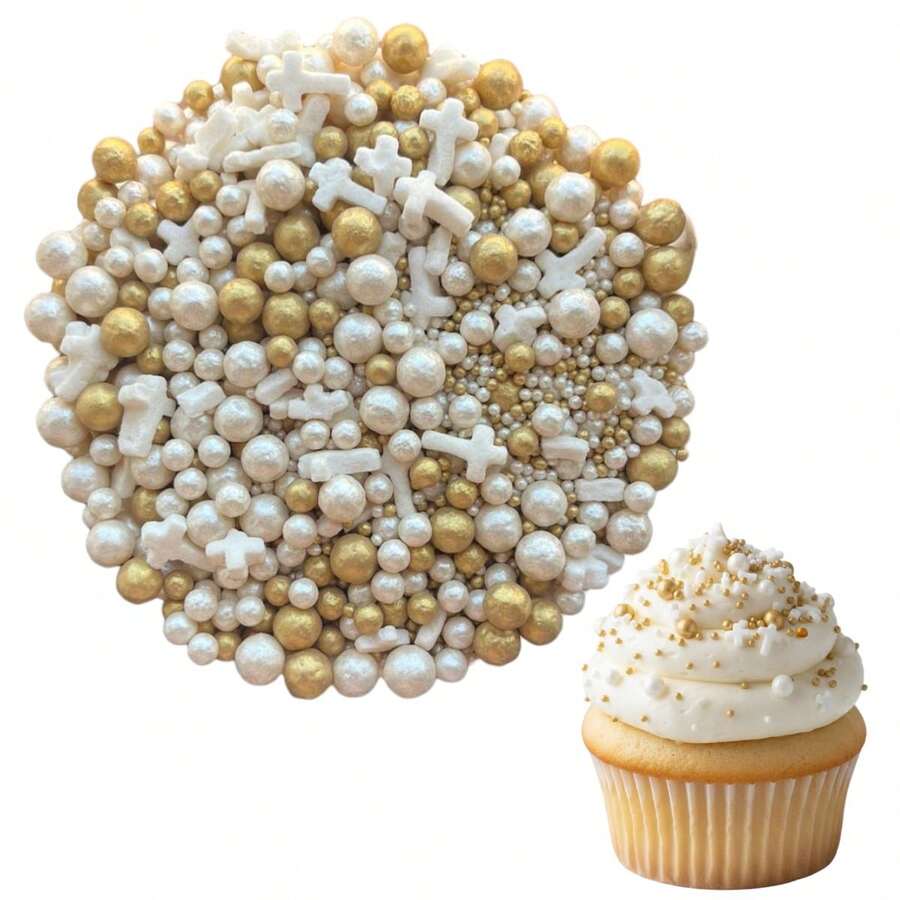 Mezcla de Sprinkles, Perlas, Rods y Confetti Comestibles para Decoración de Postres y Repostería – 100 g. - Bautizo - Ver 1