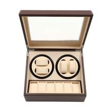 Automatic Watch Winder Display Box, 4+6 Automatic Rotation Leather Wood Watch Winder Collector Display Box (Black/Brown) - Brown - View 8
