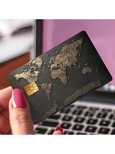 复古欧洲青铜世界地图信用卡贴纸，适用于EBT卡、交通卡、钥匙卡、信用卡、借记卡、银行卡保护，无气泡，高品质，专为小型卡片设计
