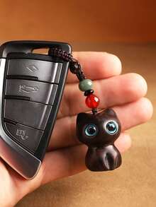 猫形幸运饰品，手工檀香木钥匙扣，猫形钥匙圈，木质汽车钥匙扣，包包挂件，钥匙链，汽车钥匙扣，手机挂绳，手工编织手机链，幸运钱包挂件，送给朋友、家人、派对礼品、活动纪念品、蘑菇爱好者和圣诞节的绝佳礼物 - 彩色 - 查看 4