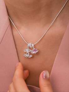 1pc Silver Necklace, Versatile Copper Alloy With Cubic Zirconia, Suitable For Dates, Gatherings, Gifts, And Daily Wear - Silver - View 1