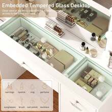 35.5 Modern Vanity Desk With Lighted Mirror, Makeup Vanity Table With Glass Top, 10 USB Power Bulbs Mirror 3 Color & Brightness Adjustable,Bedroom Vanity Set Girls Women,New Year - 白色 - 查看 3