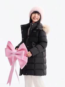 Annil [Extremely Cold Down Jacket]Children's Girls' Long-Sleeved Down Coat With Winter Collar And Hood, Thick Style, Warmth-Resistant Coat - Black - View 1