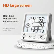 数字温湿度计，带时钟 - 5 秒快速刷新，背光，摄氏度/华氏度双显示，适用于家庭、办公室、卧室 - 白色 - 查看 3