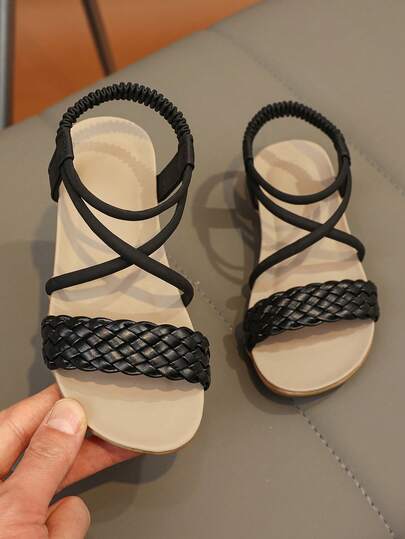 1 Pair Retro Open Toe Sandals For Kids, Summer New Fashion Breathable Slip-On Beach Shoes, Soft Bottom Anti-Slip