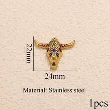 1件装不锈钢时尚心形、十字架、牛头造型包包挂饰，可用于装饰包包、项链和耳环，是DIY珠宝制作的理想配件，适合日常佩戴。 - 金黃色 - 查看 12