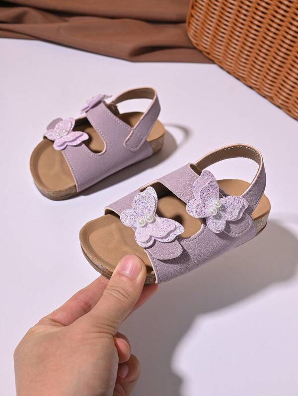 Girls' Lace Floral Suede Sandals – Adjustable Ankle Strap, Closed Toe Design, Soft Padded Footbed, Elegant Summer Toddler Party Footwear