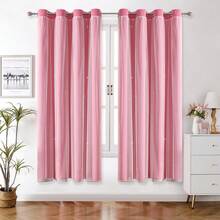 2 Paneele Sternausschnitt Verdunkelungsvorhänge, einfarbige Vorhänge mit Spitze Schirm Schichten, geeignet für Schlafzimmer, Wohnzimmer, Mädchenzimmer - Pink - Übersicht 36