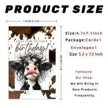 1 buah Kartu Ucapan Ulang Tahun Sapi Lucu dengan Amplop - 11,99cm X 18,01cm Kartu Kertas Berkualitas Tinggi, Desain Sapi Lucu dengan Teks "Selamat Ulang Tahun", Cocok untuk Keluarga dan Teman - Set - View 2