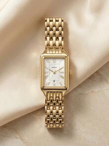 Fossil 女士石英三针腕表，时尚女士腕表，方形系列，不锈钢表壳，水晶玻璃表盘，直径 26 毫米，适合日常佩戴 - 金色 - 查看 1