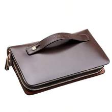 Dual Layer Zipper Clutch Bag, Large Capacity, Multi-Compartment, Fashion Design With Card & Cash Slots, Suitable For Business Travel And Gift - Brown - View 10