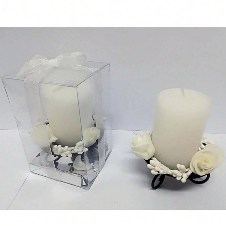 OISE ART STORE Candela Cilindro Supporto Metallo Rose Bianco Confezione Bomboniera Matrimonio - - Multicolore - Visualizzare 1