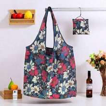 1pc (With Coin Purse Pouch) Fashion Printed Large Capacity Tote Bag, Portable Foldable Tote Bag, Shopping Bag, Shoulder Bag, Reusable Bag - 藍色 - 查看 2