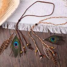 Feather Headpiece, Feather Bead Tassel Headband, Turquoise Princess Headdress Jewelry For Women & Girls, Christmas - White - View 5