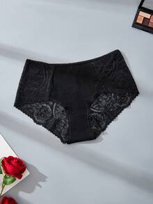 2条装女士内裤，蕾丝内裤，花卉图案蕾丝拼接设计，黑色三角内裤，女士休闲家居日常内裤，白色三角内裤，女士三角内裤 - 彩色 - 查看 4