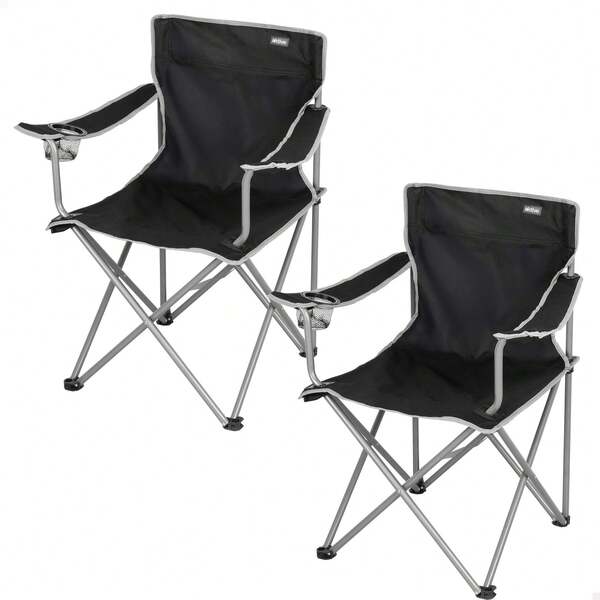 Aktive Chaise de camping pliante portable, structure en acier, siège en polyester, système anti-roulis, légère et compacte, avec porte-gobelet, bleu