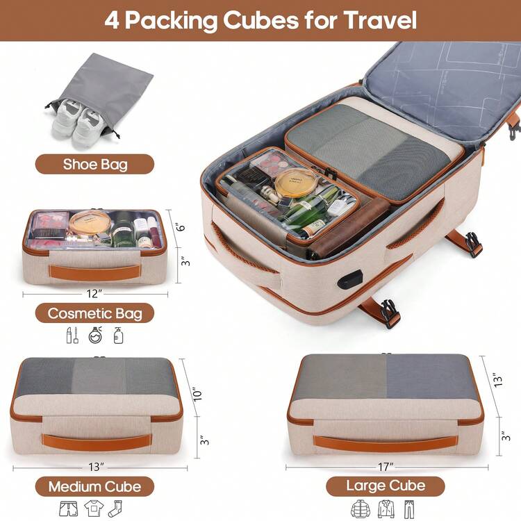 UKEIN Travel Backpack, 17Inch/ Laptop Backpack, Carry-On Approved Bag For Men & Women, Waterproof Luggage With Packing Cubes, Shoe Pocket, Personal Item Size For Flights - 米色 - 查看 2