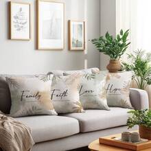 4pcs Inspirational Text & Watercolor Floral Pattern Throw Pillow Covers, Single-Sided Soft Peach Velvet Material, 45*45CM Cushion Covers For Home Indoor Bedroom Living Room Party Decor, Sofa Decorative Pillow Covers, Holiday Gift, No Pillow Insert - Multicolor - View 9