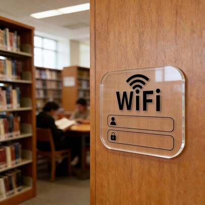 1 Letrero de contraseña WiFi, autoadhesivo, duradero, resistente al agua, hecho de acrílico transparente blanco, adecuado para restaurantes, salas de estar, oficinas, lugares de negocios, etc. Ramadán