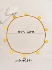 1pc Vintage Metal Coin Pendant Long Sweater Necklace, Party/Wedding Decoration, Holiday Gift - Yellow Gold - View 2