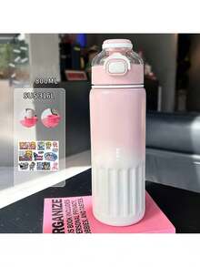 Large Capacity Fresh Sports Straw Water Bottle, Simple Student Insulated Cup, Portable Outdoor Fitness Cup With Flip-Top Lid - M-209W Pink - View 1