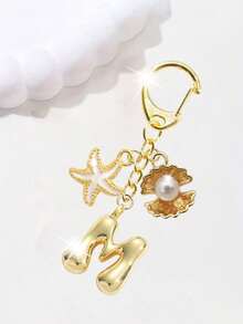 Golden Shell Starfish Bubble Initial A-Z Keychain, Exquisite Bag Pendant, Packaging Accessories, Mobile Phone Pendant, Car Pendant, Unique Mobile Phone Accessories, Simple Design, Suitable For Women's Wallets And Mobile Phone Accessories, Gifts For Friends, Family, Girlfriends, Outdoor Accessories - Multicolor - View 8