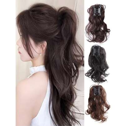 优雅波浪爪夹马尾假发，14英寸，高冠合成发饰，百搭自然假发，适合日常佩戴