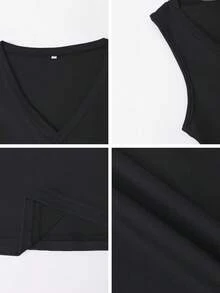 Vaiaye Women's Sexy Fitted Deep V-Neck Sleeveless Tank Top, Solid Color Knit Tank Top, Women's Fitness Clothing, 2026 Spring & Summer Carnival Apparel, Suitable For Daily Wear And Commuting Casual Black - Black - View 9