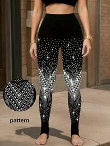 1pc Women's Shiny Rhinestone Triangle Stirrup Tights, Luxury Casual Fashion Leggings - Black - View 4