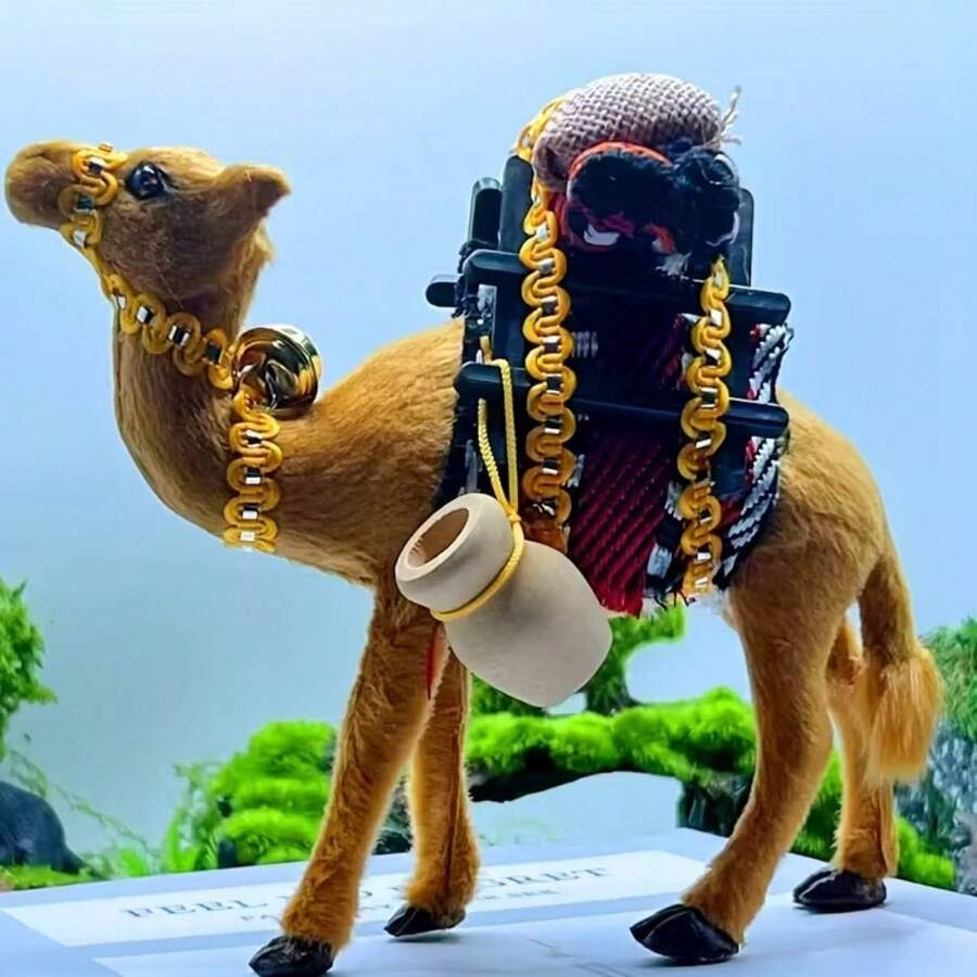 Handmade Bohemian Style Camel Decoration With Golden Chalice - Realistic Camel Model, 3D Lifelike Animal Statue, Tabletop Decor, Ramadan Decoration, Suitable For Home And Office, Symbolizing The Spirit Of Endurance, Adventure And Survival Power Of The Desert, Applicable For Living Room Decor, Bedroom Decor, Eid Al-Adha, Islamic Events, Ramadan Kareem, Office Desk Accessories, Dollhouse Decor, Eid Al-Fitr, Eid Gift, Collectible Gift, Personalized Gift - Multicolor - View 1
