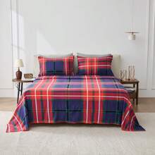 Soft Touch Printed Sheet Set Fitted & Flat Bed Sheet With Pillowcases All Season - Ferdi Tartan Check Multi - View 2