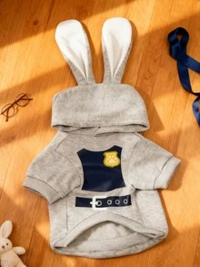LUCKIE LABO 1pc Animal Rabbit Officer Costume Hoodie Sweatshirt, Fashionable Pet Apparel Suitable For Small Dogs And Cats, Indoor And Outdoor Wear - Grey - View 2