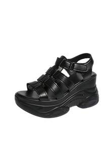 2026夏季新款厚底坡跟女凉鞋，时尚百搭休闲女凉鞋，高跟女凉鞋，户外沙滩女凉鞋，大学生女鞋，黑白凉鞋 - 黑色 - 查看 9