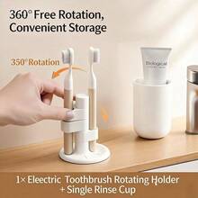 Giá đựng bàn chải đánh răng và cọ trang điểm để bàn trong phòng tắm, giá xoay không cần khoan, dùng trong nhà. - trắng - Xem 2