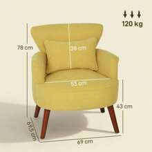 Modern Armchair, Upholstered Accent Chair With Lumbar Cushion, Rubberwood Legs, Yellow - Mustard Yellow - View 3