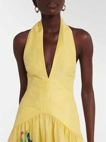 Tailored, Boho, Office, Vintage, Regular, Elegant, Formal. Spring. Casual, Vacation.   Yellow Sundress For Brunch - 黃色 - 查看 3