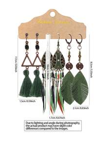 TopHanqi Bohemian Vintage Vacation Style Women's Earring Set, Multicolor Geometric Alloy Pendant Earrings With Tassel, Drop-Shaped, Round-Shaped, Coiled Wire Design, Fashionable Accessories For Parties, Work, Date, Street Snap, All Seasons - Multicolor - View 9