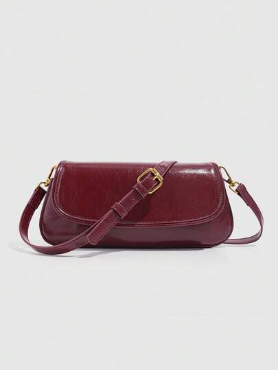 1 Piece Of Wine-Red Women's Shoulder Bag With Double-Layer Bag Mouth Design, Fashionable, Simple Style And Elegant Women's Handbag, Clutch Bag For Parties And Dinners, With Detachable And Adjustable Shoulder Strap, Armpit Bag, Suitable For Dates, Shopping, Gatherings, Commuting, Going To School, And Traveling
