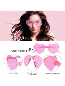 1/7/13/20pcs Set Heart-Shaped Candy Color Frameless Funny Love Heart Glasses, Unisex Party Favor Glasses - Rose Red - View 4