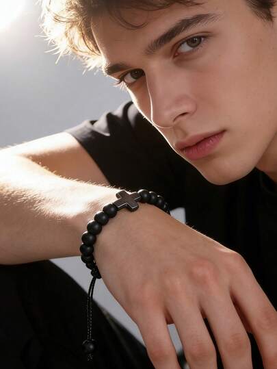 Nuevo brazalete ajustable trenzado de vidrio con textura de cruz para hombres, accesorio de tarjeta de regalo