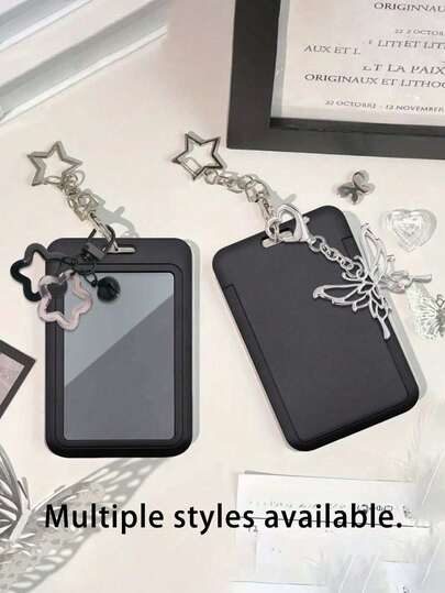 Czarny uchwyt na karty z zawieszką w kształcie gwiazdy, ozdoba do torby, brelok do kluczy, mieści dowód osobisty, kartę celebryty, kartę autobusową, kartę na posiłek, kartę metra, zdjęcie, kartę mieszkalną, osłonę ochronną na kartę dostępu, nadaje się do codziennego użytku, jako ozdoba lub prezent dla przyjaciół, rodziny, ukochanej osoby, prezent na Walentynki, prezent urodzinowy, prezent na Dzień Matki, prezent na powrót do szkoły