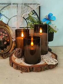 3pcs/Set 3D Flame Flickering Flameless Candles, Battery Operated Realistic Candle Light, With Timer Remote Control, Suitable For Christmas, Halloween, Valentine's Day, Dining Table, Wedding, Party, Gift - Black 3D LED Beads - View 5