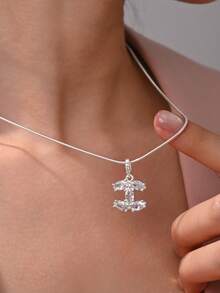 1件银项链，镶嵌锆石，百搭铜质，适合约会、聚会、送礼和日常佩戴。 - 銀色 - 查看 2