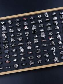 Set de 10 anillos de estilo vintage punk gótico, con diseño de calavera y ojo de animal, regalo para fiesta de hip hop, regalo para amigos, accesorio diario - Mezcla de 10 anillos de cola estilo punk - Ver 12