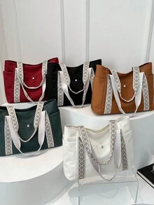 New Canvas Bag For Women, Large Capacity Shoulder Bag With Wide Strap, File Bag, Fashion Sweet Commuter Tote Bag - Multicolor - View 11