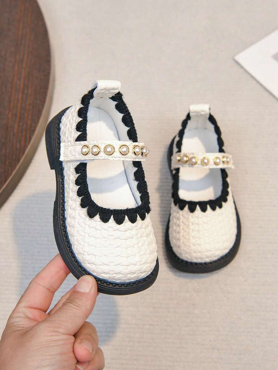 2026年韩版儿童公主鞋，春季新款真皮鞋面，易于清洁，软底幼儿学步鞋 - 米色 - 查看 1