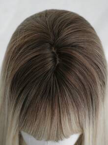 NAMM 24 Inch Long Straight White Blonde Wig For Women Mixed Brown Highlight, Gorgeous Fluffy Synthetic Wig With Bangs-Dark Roots Natural Appearance Very Soft Synthetic Heat Resistant Fiber Hair, Beautiful Full Machine Hair Wig Suitable For Fashion Girls Daily,Anime Or Costume Cosplay Decoration,Music Festival Dance Party Street Wear Use - White Highlight - View 7